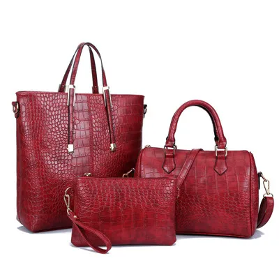 3 шт. Роскошные Аллигатор Крокодил женская кожаная сумка набор известный бренд женские сумки на плечо дамские сумки кошелек клатч сумка Золото - Цвет: Red