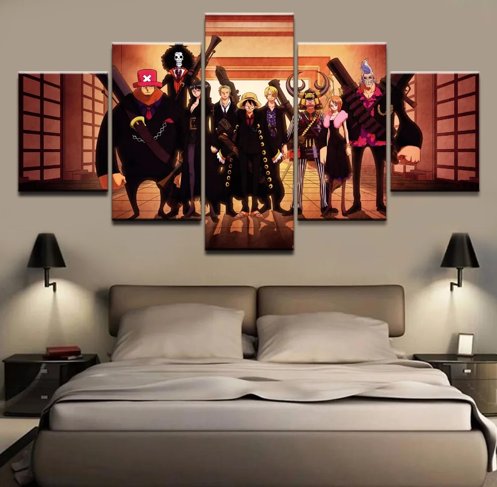 5 Pieces Canvas Painting Cartoon One Piece Characters Photo Modular ...