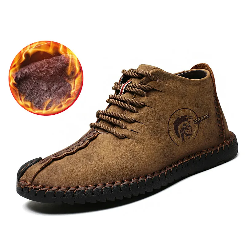 

Keep Warm Winter Men Boots High Quality Split Leather Casual Men Shoes With Plush Rubber Boots Men Waterproof Big Size 40~48