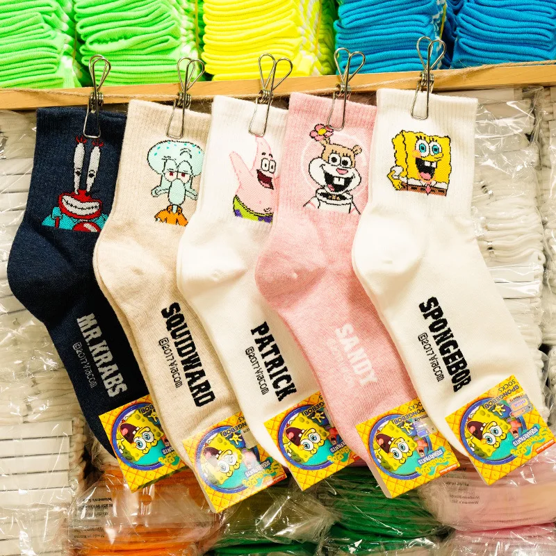 Корейские импортные женские носки, хлопковые носки, мультяшная губка, милые детские носки, высокое качество, Женская мода, harajuku, розовый цвет