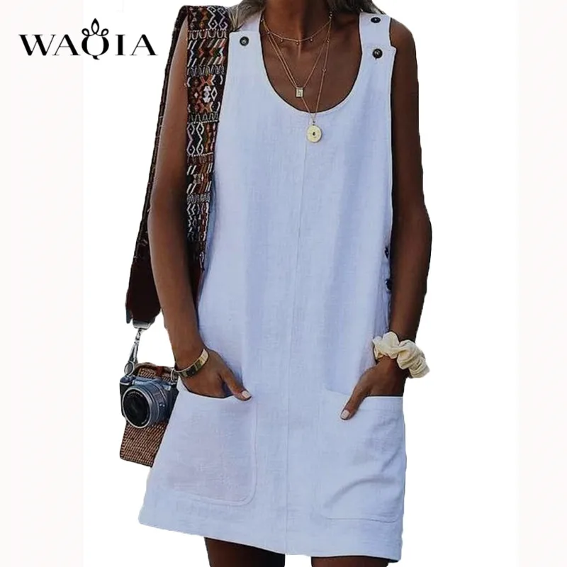 WAQIA 2019 летнее платье женское с цветочным принтом без рукавов Boho короткое пляжное