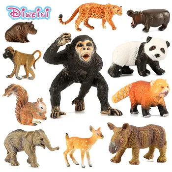 

Zoo simulation mini animal models figures toys Panda Elephant Deer Squirrel Tiger Lion Leopard Hippo Bear Figurine Kids Gift toy