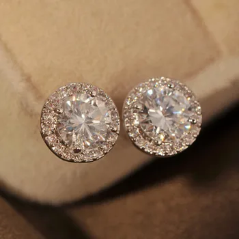 

ANZIW 4 Prongs Round Brilliant Cut Sona Stud Earring Women Engagement Wedding Halo Earring Boucle D'oreille Femme Sz3.5-6.5mm