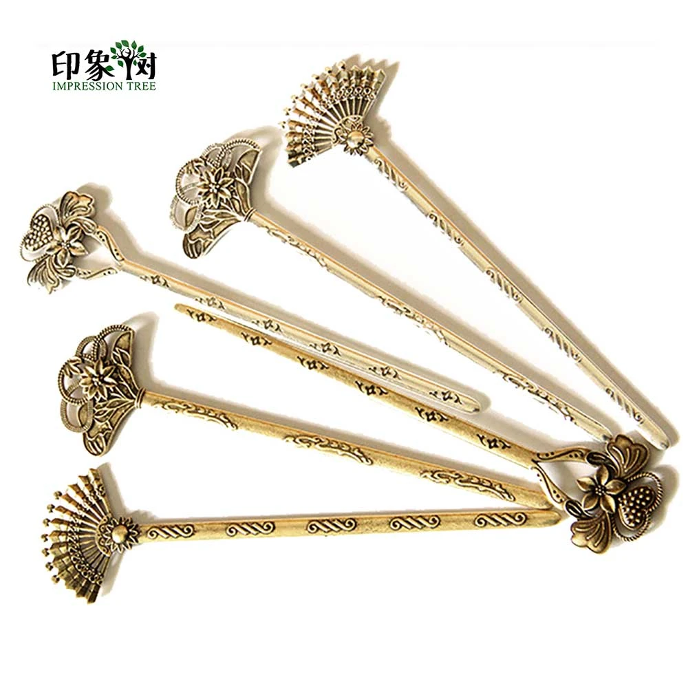 Kanzashi horquilla larga y fina de aleación para mujer, adornos para el 150x30mm, con forma corazón y flores, Color Vintage, 1079|Piezas de cierre y matarial de joyería| - AliExpress