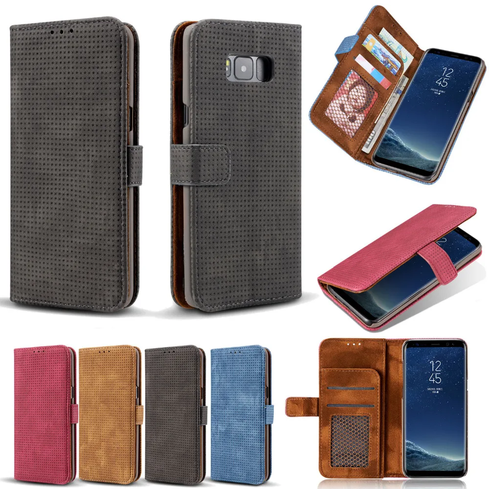 

S8 S8 Plus Retro Dot Mesh Vintage Flip Leather Phone Case For Samsung Galaxy S7 edge Magnetic Coque Card Wallet Protective Cover