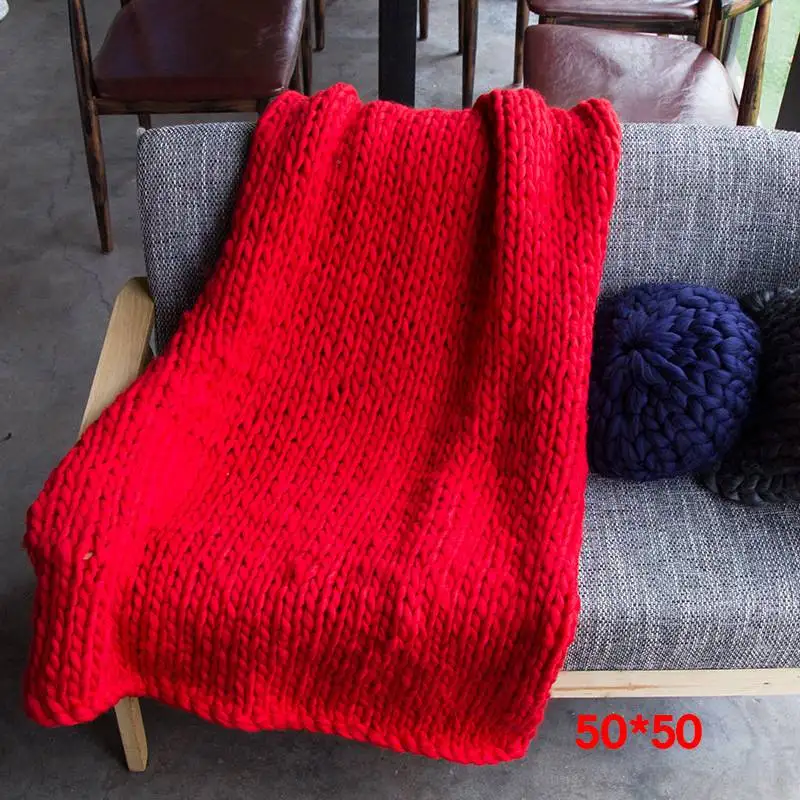 Теплое короткое одеяло из толстой пряжи, полиэстер мериноса, ручная работа, объемное трикотажное одеяло, Флисовое одеяло Deken Couverture Polaire Adulte - Цвет: Красный