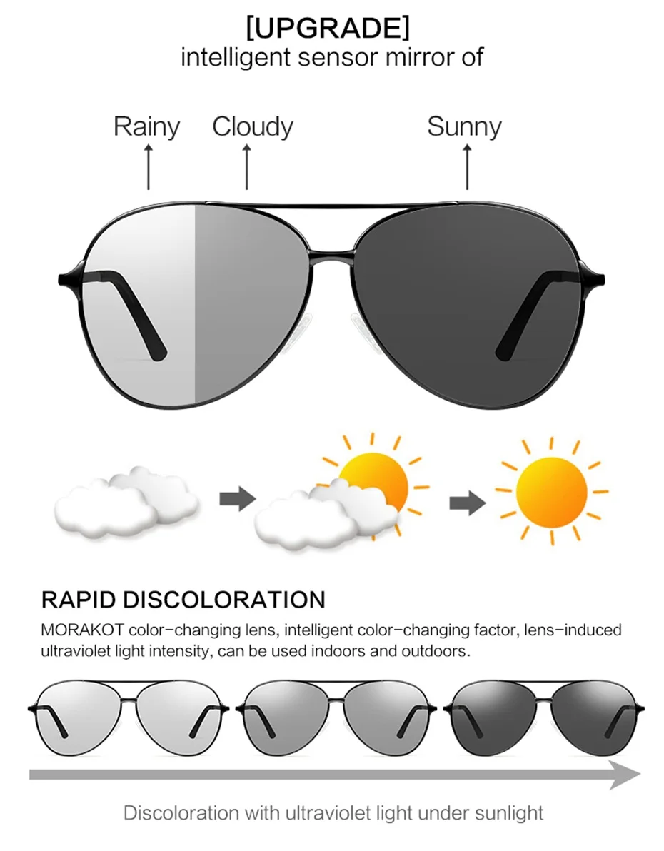 MORAKOT фотохромные поляризационные солнцезащитные очки для мужчин, фирменный дизайн, пилот, мужские солнцезащитные очки для вождения, винтажные очки BSH8009