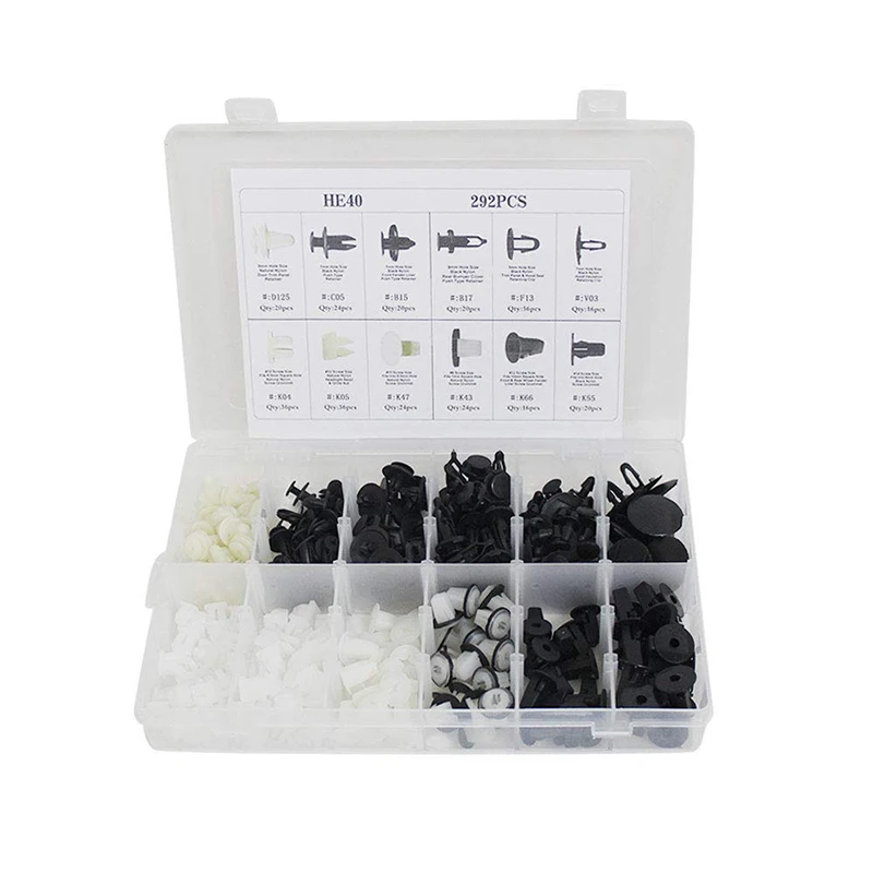 

292PCS/Set Auto Fastener fit 6/8mm Hole Nylon Car Clips Fender Bumper Shield Retainer Plastic Rivet For Ford Chrysler Automobile