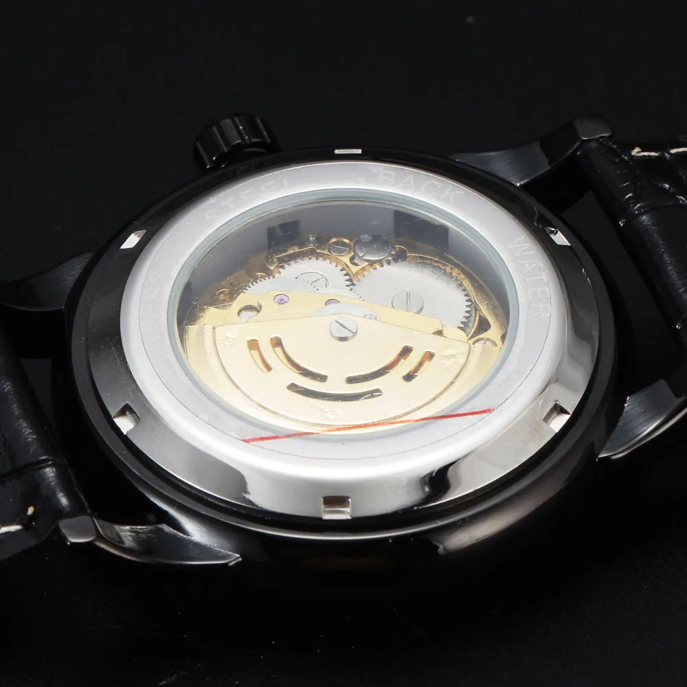 Новая мода WINNER автоматические механические мужские часы алмаз индекс многослойный Скелет циферблат кожаный ремешок мужской платье наручные часы