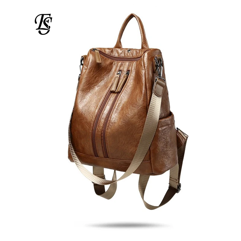 

High Quality Backpack Black Brown 2018 New Arrival Vintage PU Leather Backpack Women Bag Zipper Fashion Casual Backpacks Womens