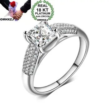 

OMHXZJ Wholesale Personality Fashion OL Woman Girl Party Wedding Gift White Luxury AAA Zircon 18KT White Gold Ring RN86