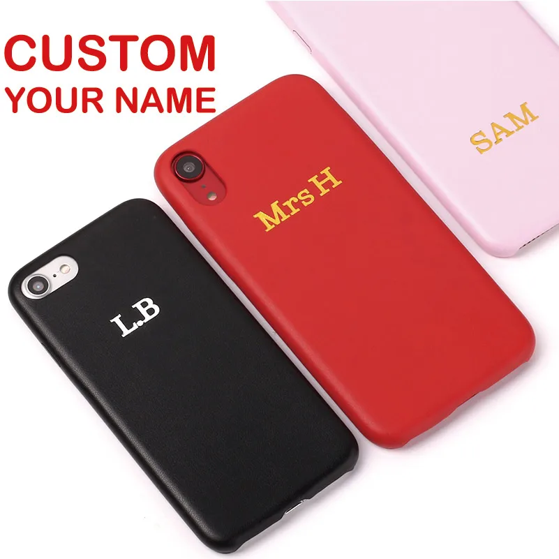 

Real Leather Luxury Gold Silver Custom Personalized Name Text For iPhone X XR XS Max 6S 7 7Plus 8 8Plus 5 SE Phone Case