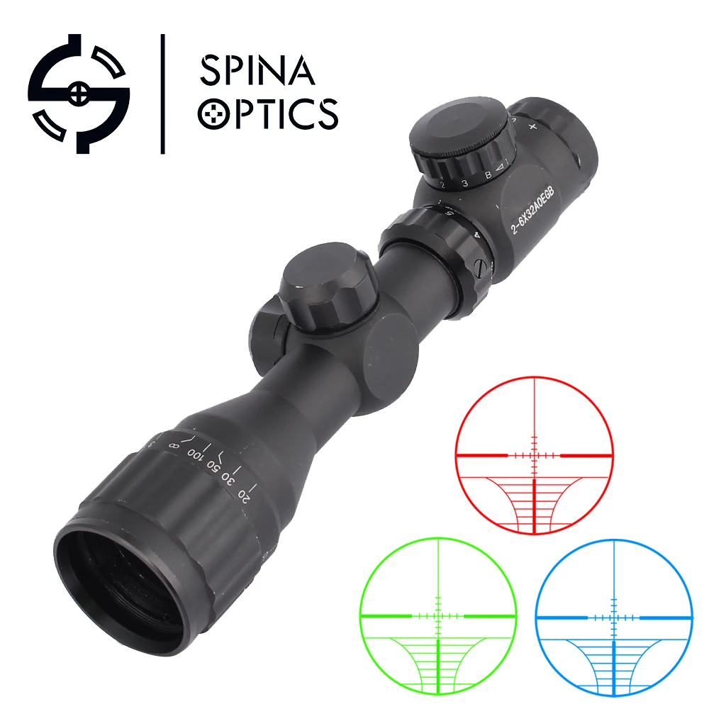 

SPINA OPTICS 2-6X32 Adjustable Green Red Dot Illuminated Tactical Riflescope Reticle Optical Sight Scope Riflescope for hunting