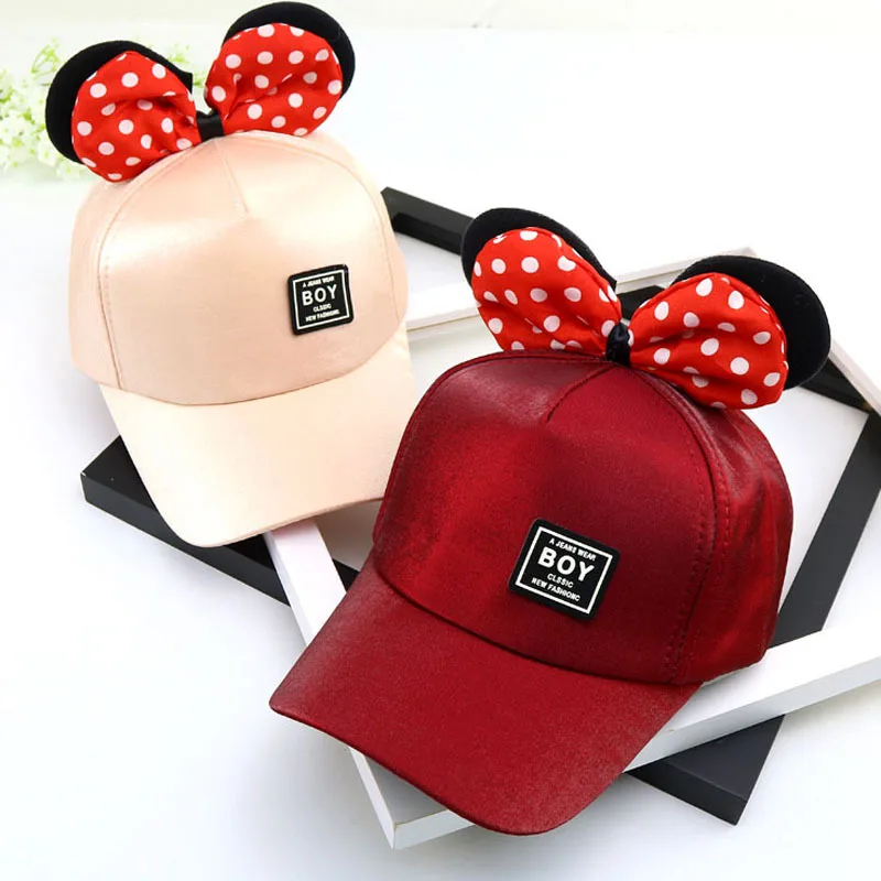 

Baby Girl Hats Cute Mouse Ear Baseball Cap Girl Bow Baseball Cap Kids Snapback Mesh Cap Summer Adjustable Boys Girls Hat