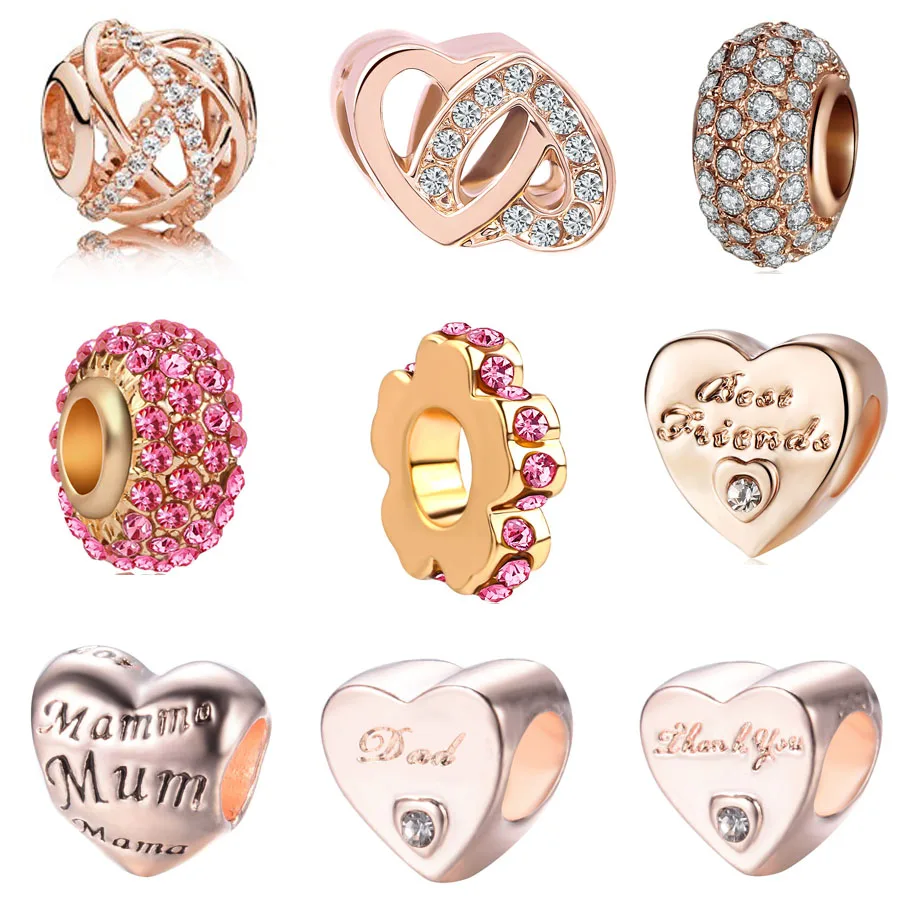 

European rose heart spacer best friend mom mum dad Alloy Beads Charms Fit Pandora Bracelets & Bangles Necklace DIY Jewelry EL050