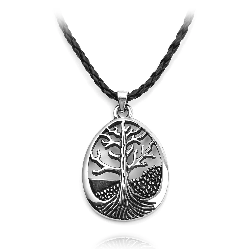 

Vikings Amulet The Tree of Life Yggdrasil Nordic Talisman Pendant Necklace Rope Chain Vintage Punk Pendant Necklace