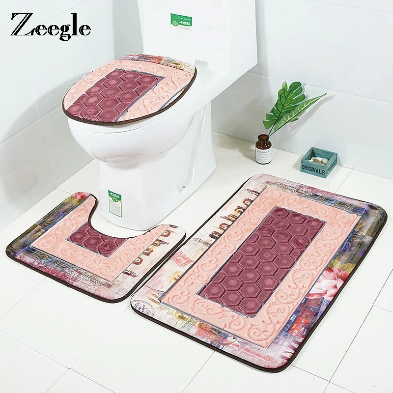 Zeegle 3D узор Ванная комната комплект коврик анти скольжения крышка для унитаза