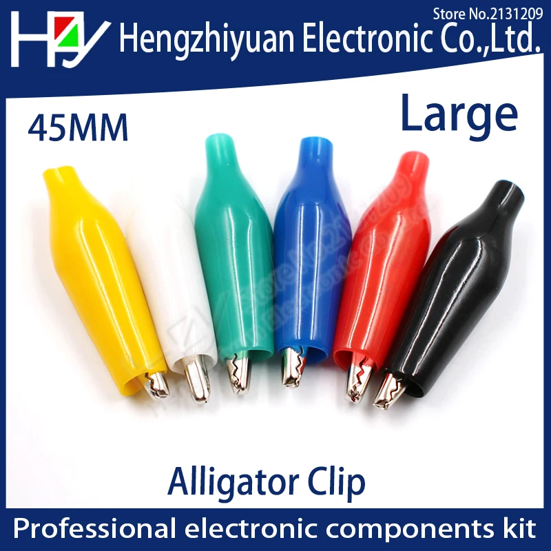 

Hzy Insulation Large Metal Alligator Clip Electric Test 45MM Lead colorful Red Black Blue Green White Yellow crocodile clip