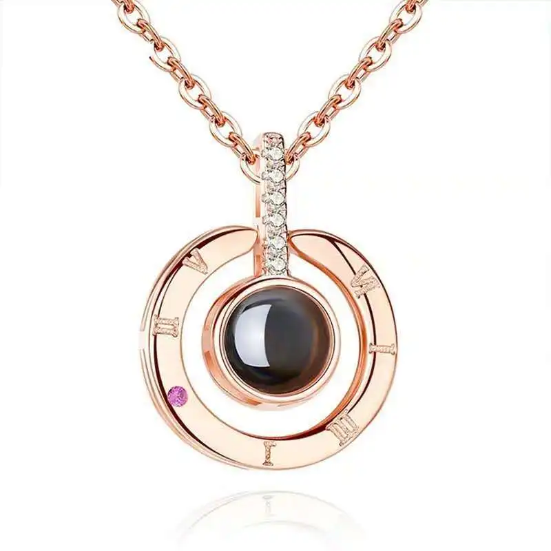 

2019 Rose Gold&Silver 100 languages I love you Projection Pendant Necklace Romantic Love Memory Wedding Necklace