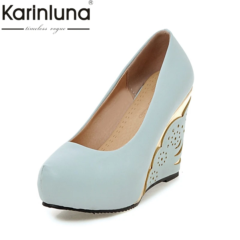 

Karinluna Brand New Shoes Women Pumps Spring Slip On Wedges high-heeled Platform Comfortable Date Lady Footwear Woman