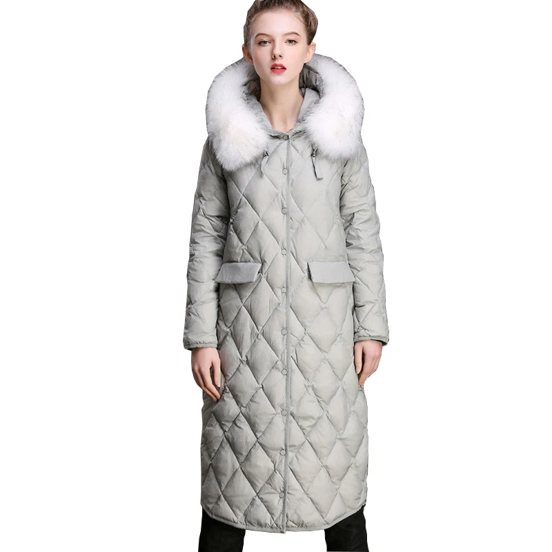Longue gray Duvet Mujer Canard Vintage Parka Femmes Fourrure Coréenne Manteau Abrigo De Black Col Véritable pink Renard Zl743 D'hiver Veste À Manteaux Capuchon qz6F1