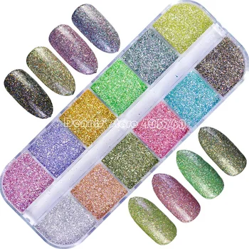 

12 Grids/lot High Quality Glitter Pearl Peacock Powder Nail Art Gel-used Dust Decoration DIY Tip CT28