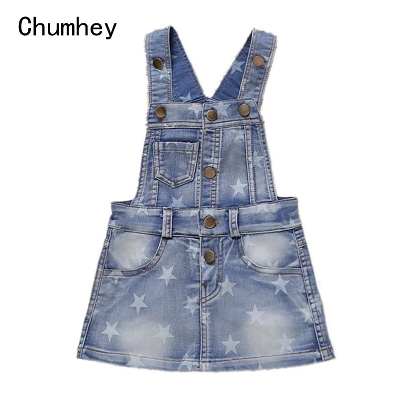 1 4T Summer Baby Girls Dress Girls Jeans Dresses Overalls Stars Printed Bib Denim Skirts Toddler