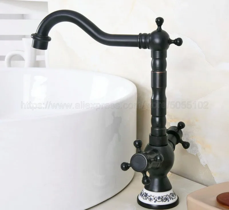 Basin Faucets Oil Rubbed Bronze Bathroom Sink Faucet 360 Degree Swivel Spout Double Cross Handle Bath kitchen Mixer Taps znf644