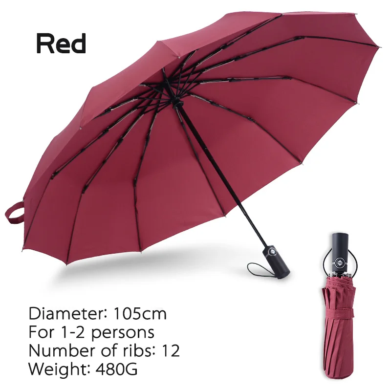 bachon umbrella female male folding automatic women umbrella auto-open close windproof umbrella for man women - Цвет: 12 ribs-red