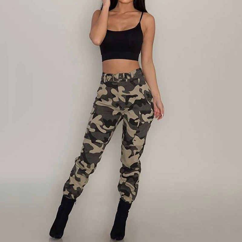Women's Ladies Summer Spring Camo Cargo Pants Woman High Waist Long Trousers Women Casual Military Army Camouflage Pencil Pants