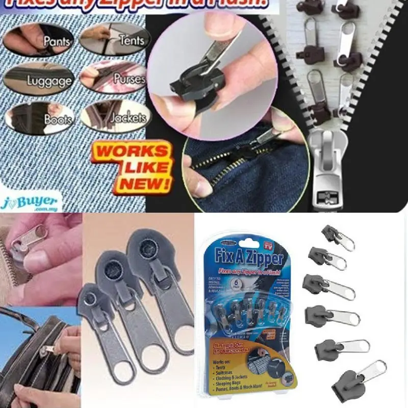 

Multi-fuction Popular Universal Instant Fix Zipper Repair Kit 6 Pcs Replacement Zip Slider Teeth Zippers Portable Useful