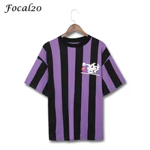 Focal20 уличная хит сезона в цветную полоску Женская футболка Летняя футболка с коротким рукавом с надписью сзади свободная полосатая футболка оверсайз Футболка Топ