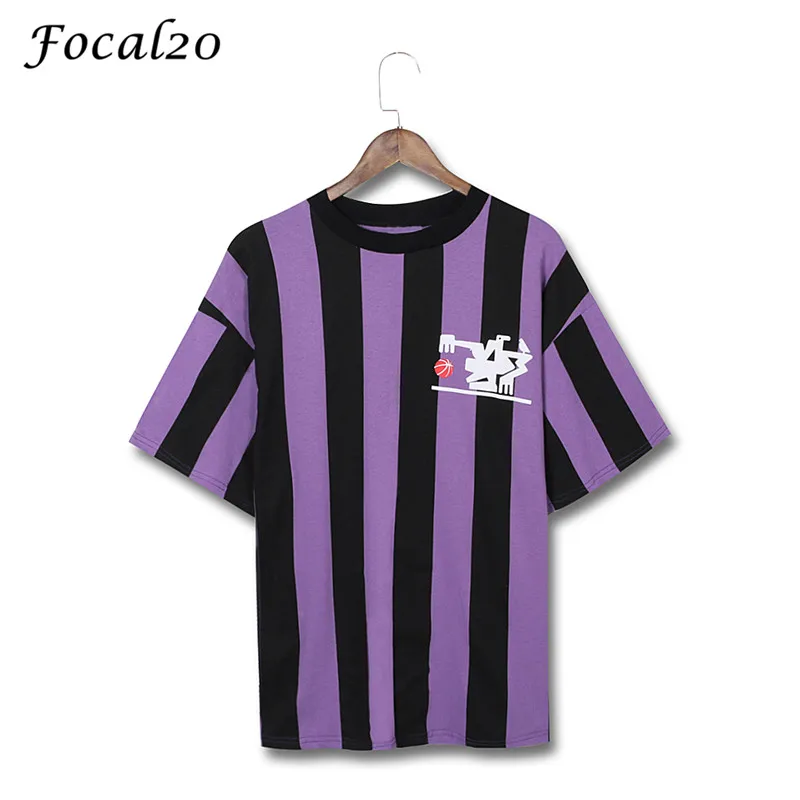

Focal20 Streetwear Hit Color Stripes Women T-shirt Summer Short Sleeve Back Letter Loose Striped Oversize T Shirt Tee Top