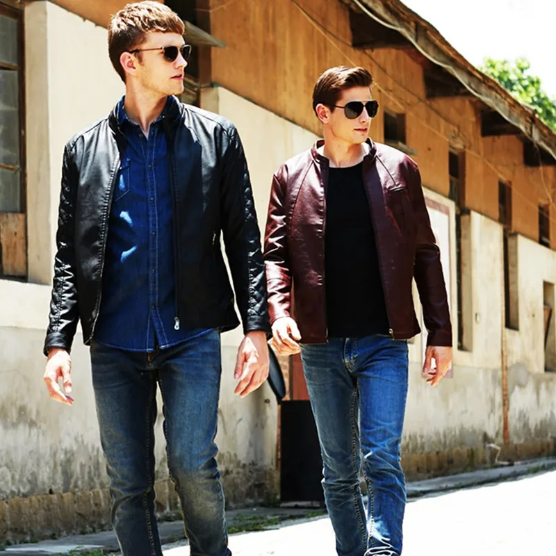  2018 Autumn and Winter Plus Velvet Men's PU Leather Jacket Fashion Casual Men Locomotive Faux Leath