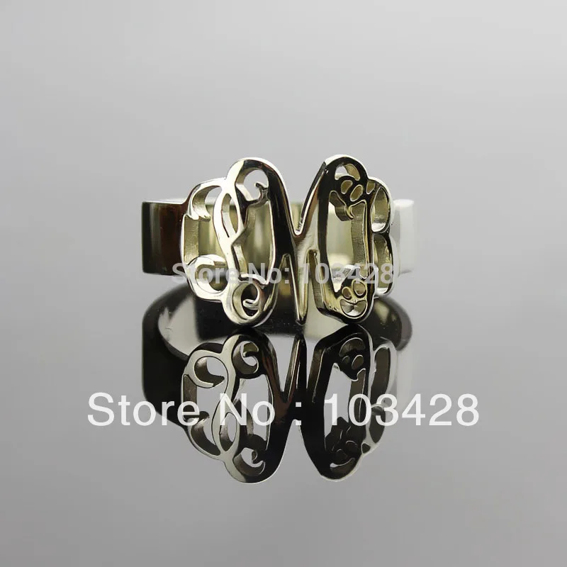 

AILIN Monogram 3 Initial Ring Sterling Silver Rings Hand Cut Script Monogrammed Rings for Women