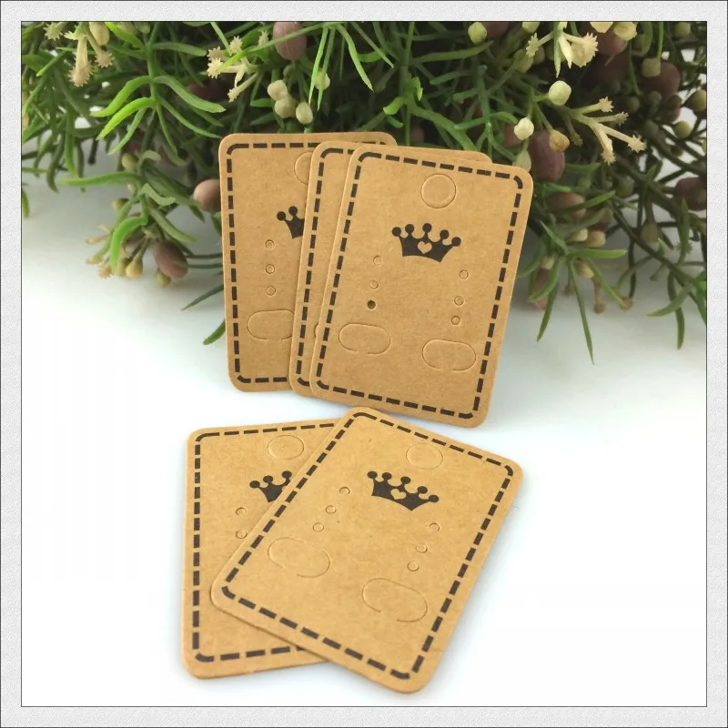Stock Kraft Paper Earring Cards Tags 4.5x3.2cm Oblong Shape Brown