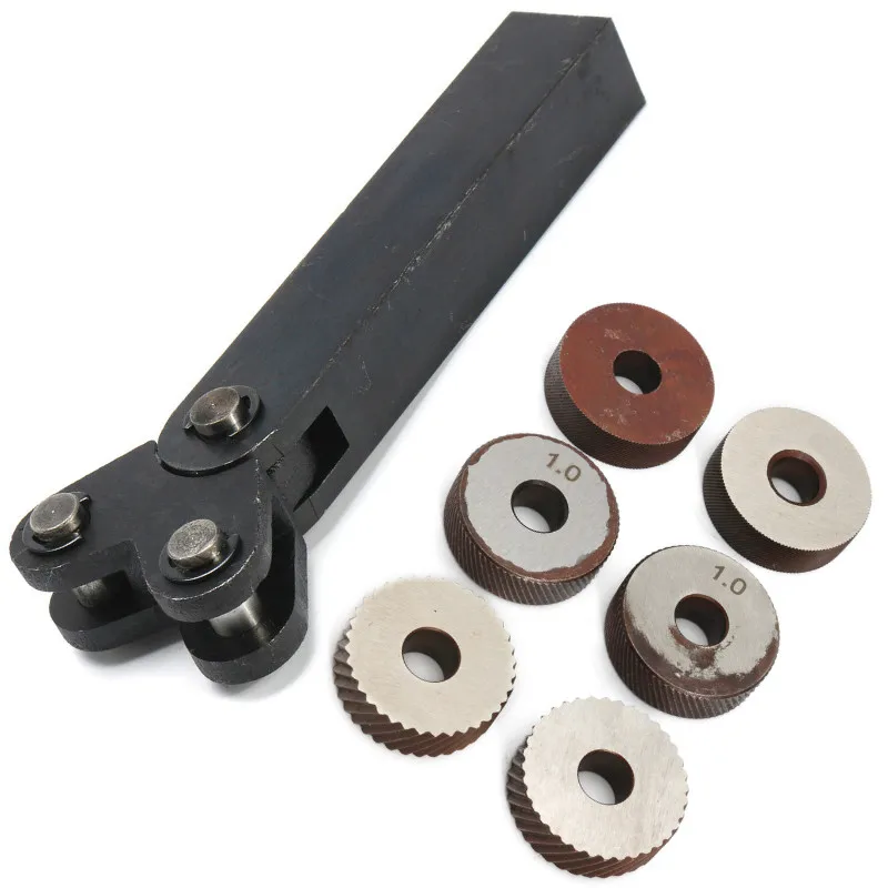 7pcs Steel Dual Wheel Knurling Tool Set with Diagonal Linear Knurl Wheel 1.2/2.5/3.0mm Pitch Linear Pitch Knurl Set Lathe Cutter