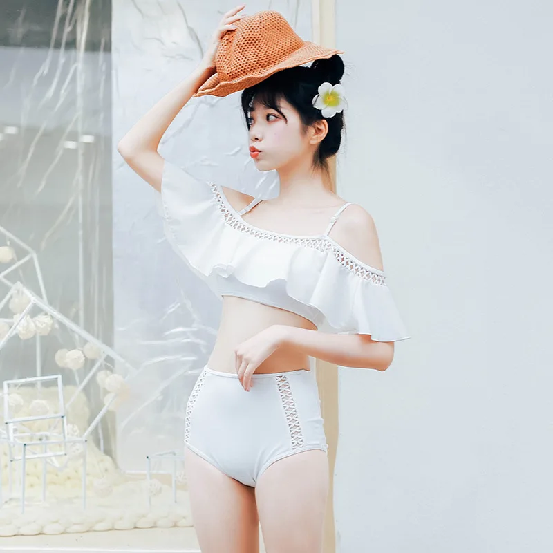

Swimwear Women's Large Size Swimsuit Female Closed Bikini Push Up Swimming Suit For Women Sexy Leaflet Edged High Waist Cover
