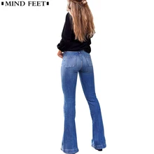 Mind feet расклешенные женские джинсы повседневные тонкие Стрейчевые Женские винтажные потертые узкие длинные широкие джинсовые штаны для девушек весна-осень