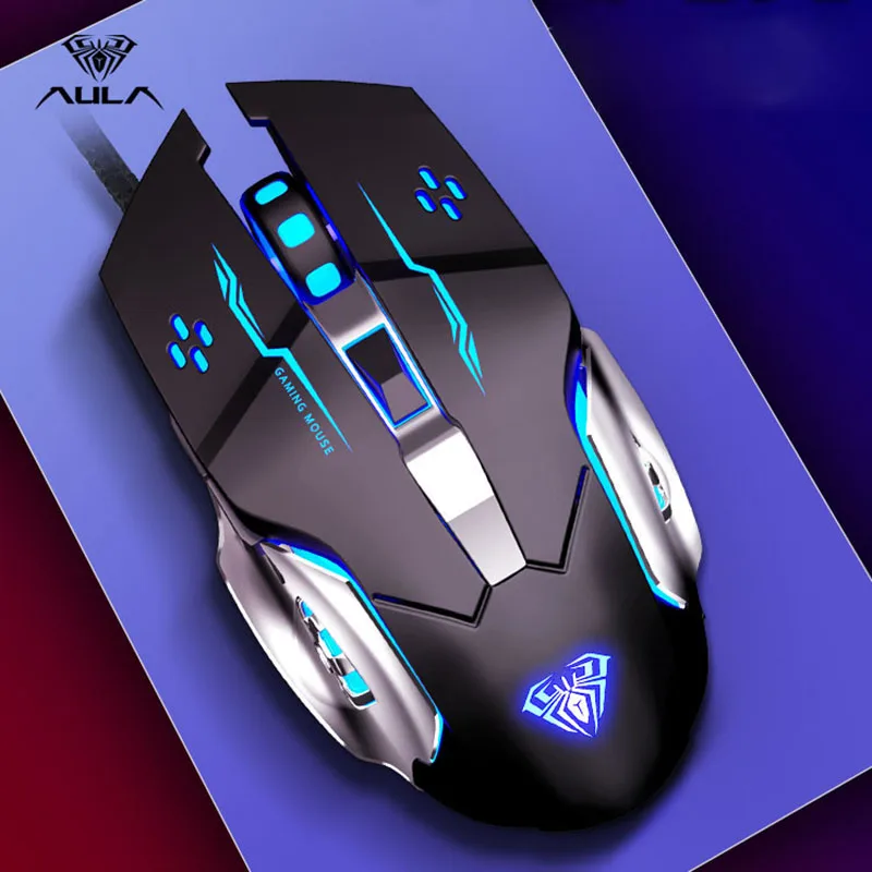 Профессиональная макросъемная игровая мышь AULA, светодиодный, проводная, игровая мышь для ПК, компьютера, ноутбука, мыши Pro Gamer, регулируемая, 3200 dpi, Silent Mause