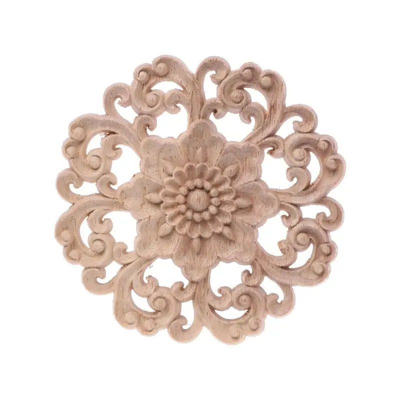 

Round Natural Wood Carved Flower Corner Onlay Applique Frame Unpainted Cupboard Cabinet Drawer Decal Home Furniture Decor Craft