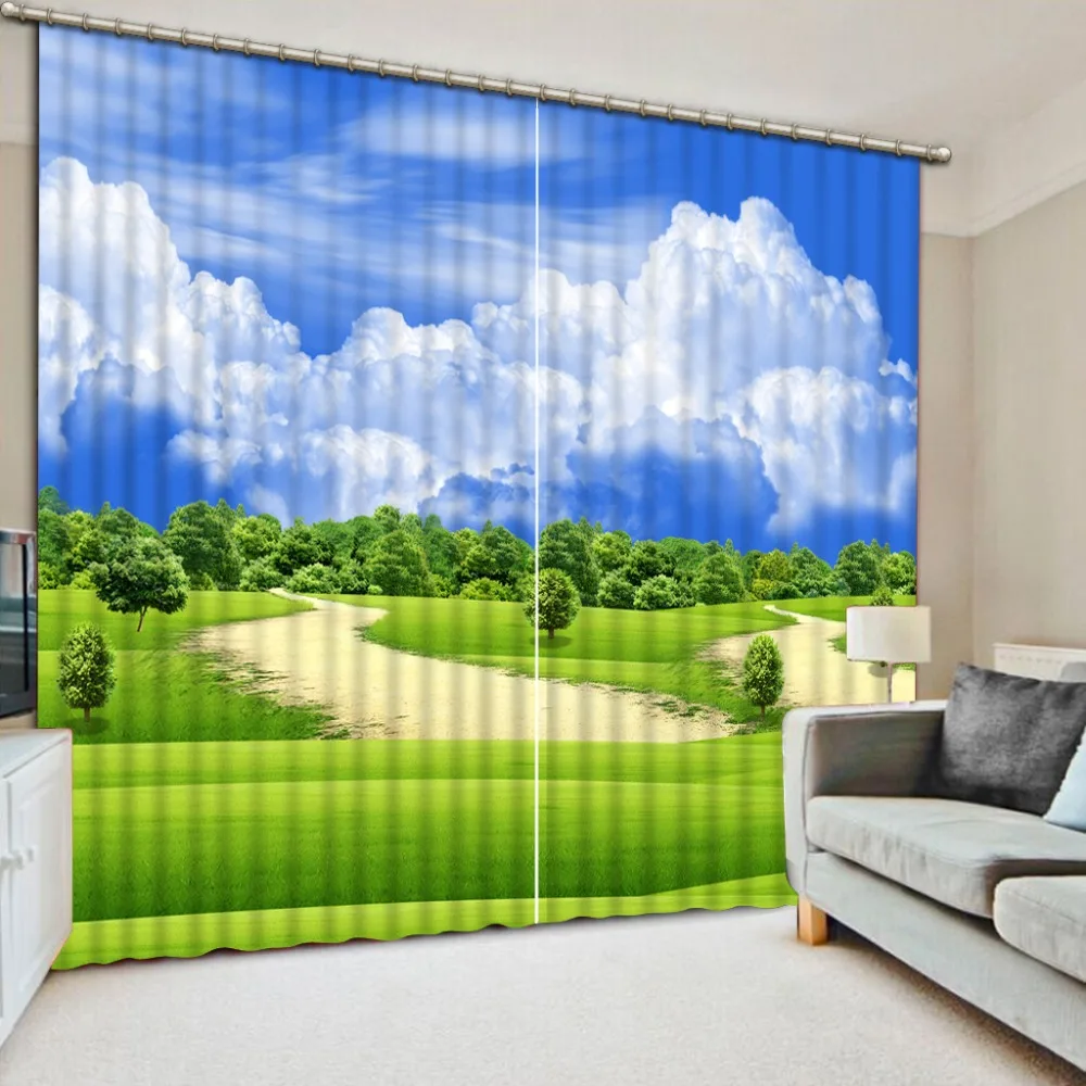 HD Blue sky and white clouds 3d Curtains Landscape Window Curtain