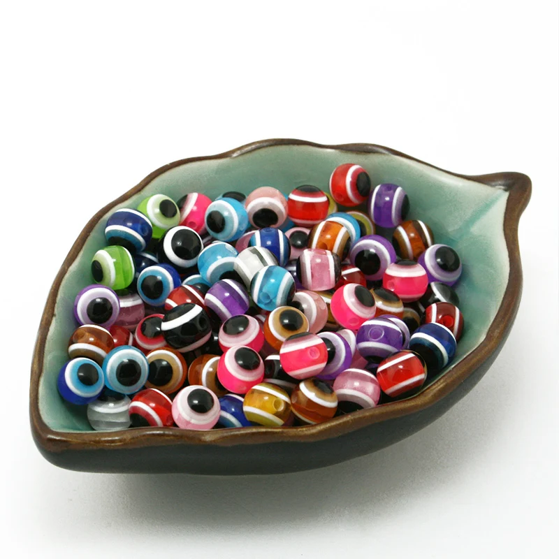 8mm Round Assorted Colors Stripe Resin Evil Eye Beads For Necklace DH 