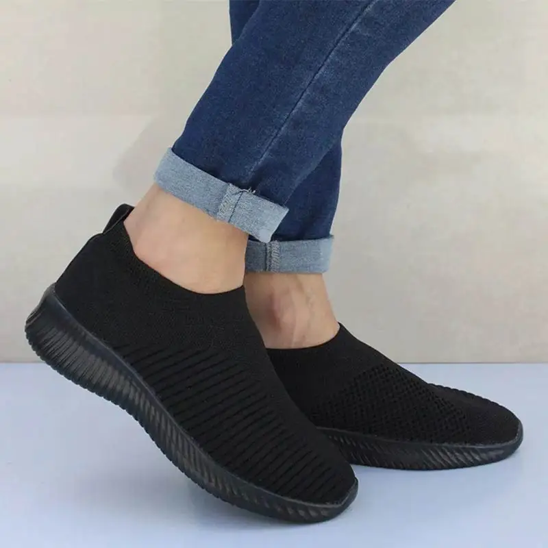 Модные кроссовки; женские кроссовки; Вулканизированная обувь; нескользящая Повседневная обувь; женская обувь из сетчатого материала без застежки; Zapatos De Mujer - Цвет: black