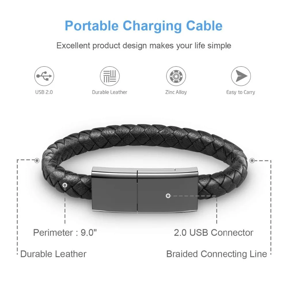 Идеальный Рождественский подарок с изысканной упаковкой Модный USB кабель для передачи данных браслет для мобильного телефона зарядный шнур браслет USB браслет