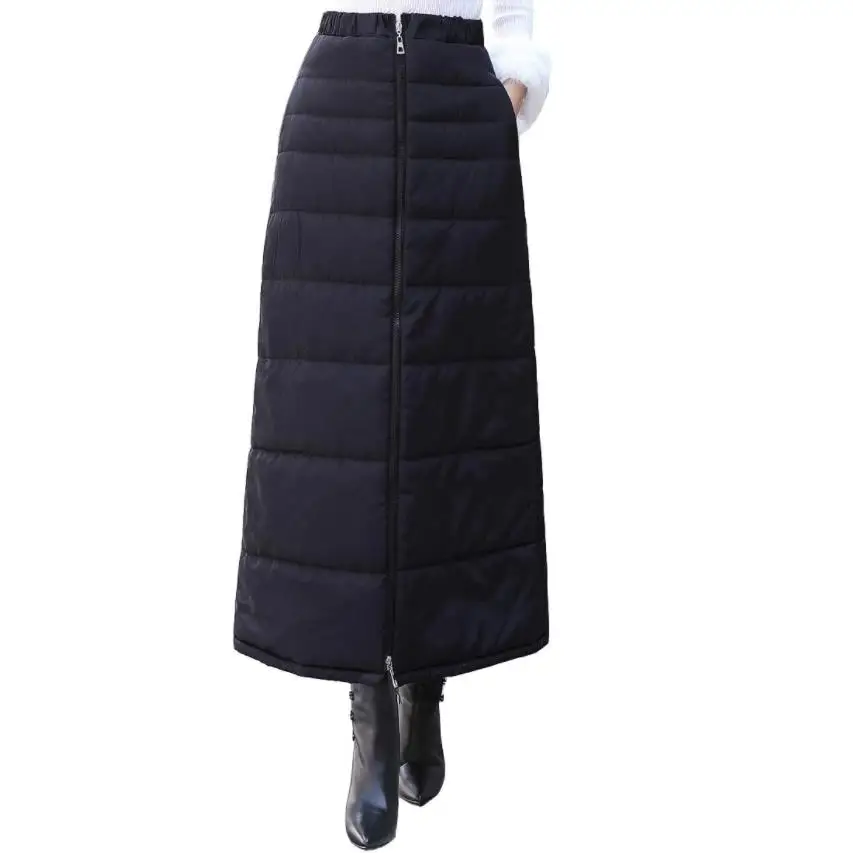 

Down cotton skirt female New large size long thick warm zip skirt
