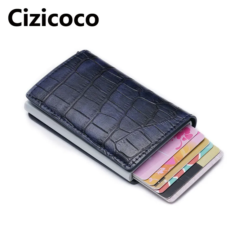 

2019 Newest Card ID Holders RFID Aluminium Credit Card Holder Men Metal Card Holder Pu Leather Wallet Automatic Card Case