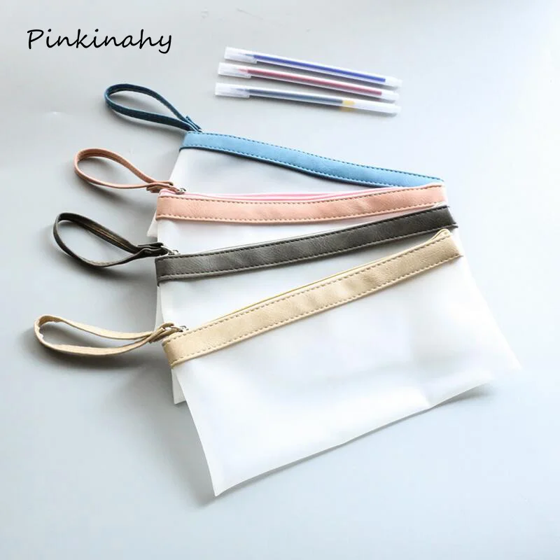 

Simple Hold Translucent PU Pencil Case Stationery Storage Organizer Bag School Office Supply Escolar