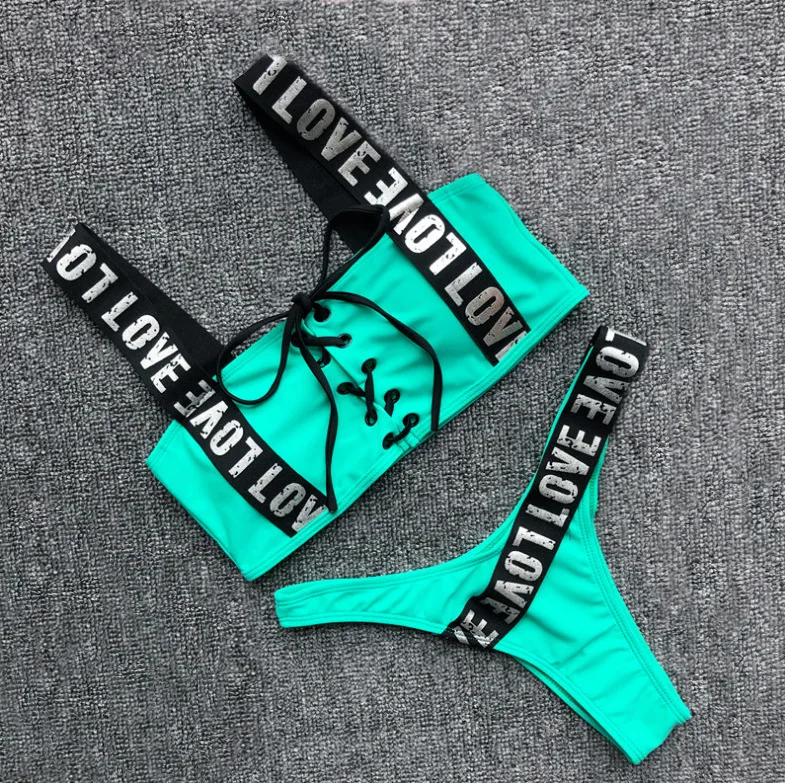 Пикантная обувь с надписью Love бразильские бикини 2019 Для женщин Halter купальный