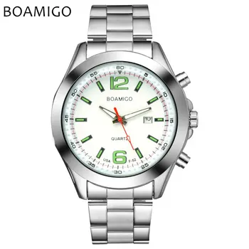 

Men Business Watches Stainless Steel Band Fashion Sports Quartz Watch Auto Date Shock Resistant Male White Silver Wristwatches